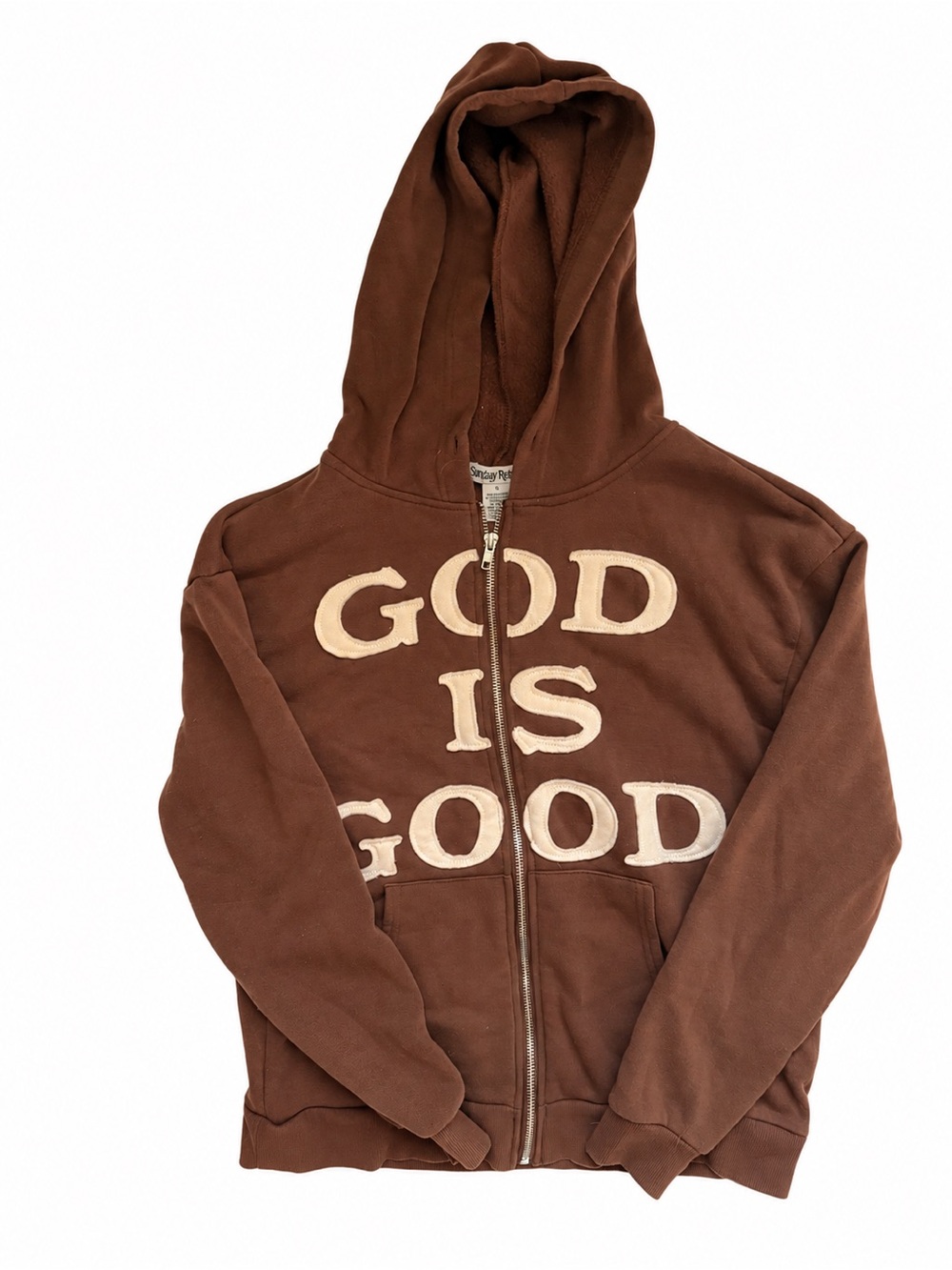 Womens Brown 'God Is Good' Zip Hoodie